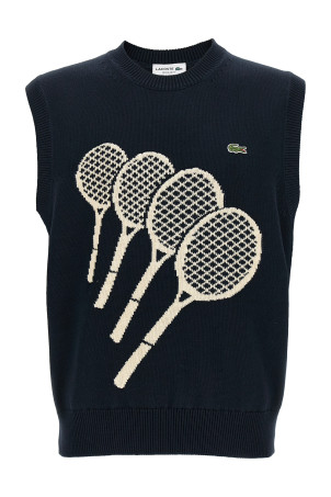 Хлопковый жилет с жаккардовым узором, синий LACOSTE AH07902I7