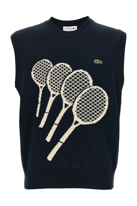 Хлопковый жилет с жаккардовым узором, синий LACOSTE AH07902I7