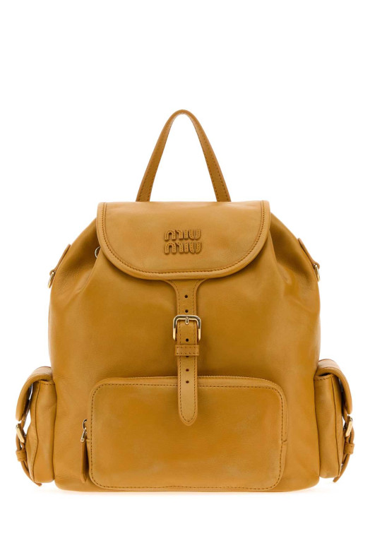 Рюкзак из кожи наппа цвета горчицы MIU MIU (5BZ042AF6P)