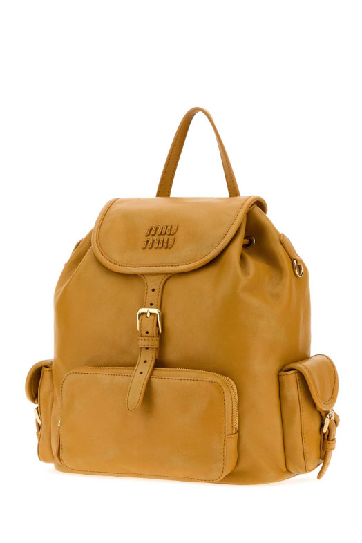 Рюкзак из кожи наппа цвета горчицы MIU MIU (5BZ042AF6P)
