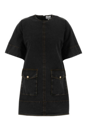 Black stretch cotton mini dress GANNI (W0793)