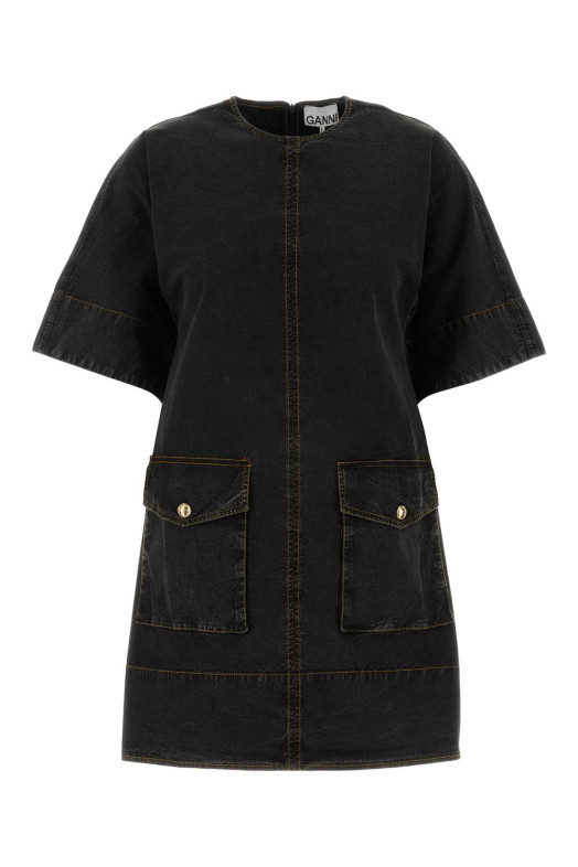 Black stretch cotton mini dress GANNI (W0793)