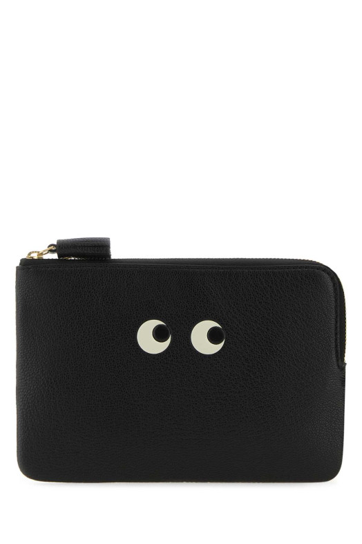 Black leather Loose Pocket Eyes pouch Black ANYA HINDMARCH (5050925193634)