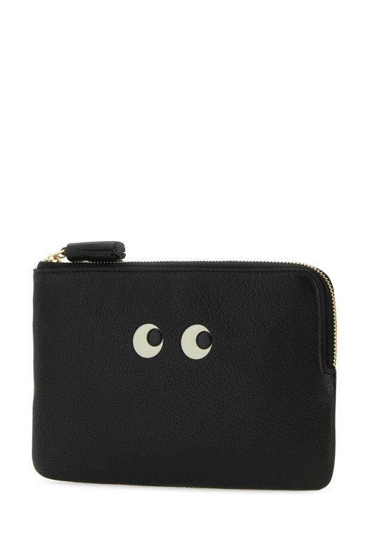 Black leather Loose Pocket Eyes pouch Black ANYA HINDMARCH (5050925193634)