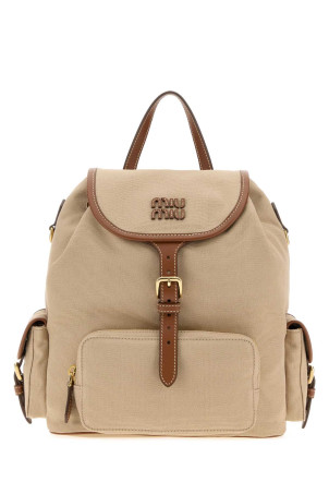 Beige canvas backpack MIU MIU (5BZ042VOOM2IBQ)