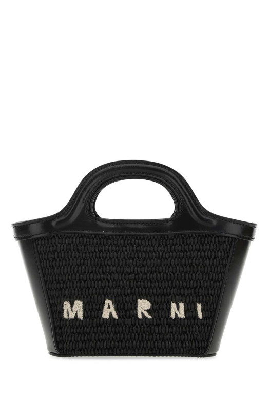 Black leather and straw micro Tropicalia Summer handbag Black MARNI (BMMP0067Q0P3860)