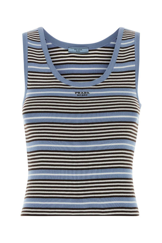 Embroidered cotton blend tank top PRADA (P29C06SOOO19IM)