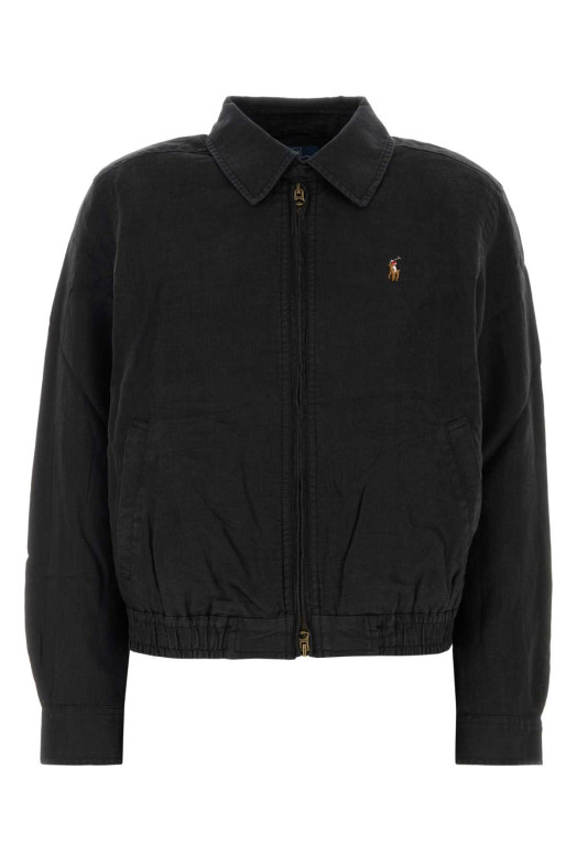Чорна лляна куртка-бомбер Сіра POLO RALPH LAUREN (211938915)