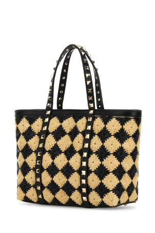 Embroidered raffia mini Rockstud handbag VALENTINO GARAVANI (6W2B0R26FFS)