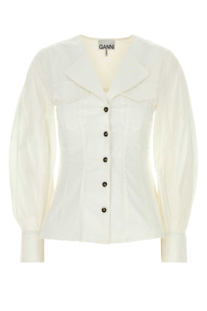 White stretch cotton shirt Blue GANNI (A1040353)