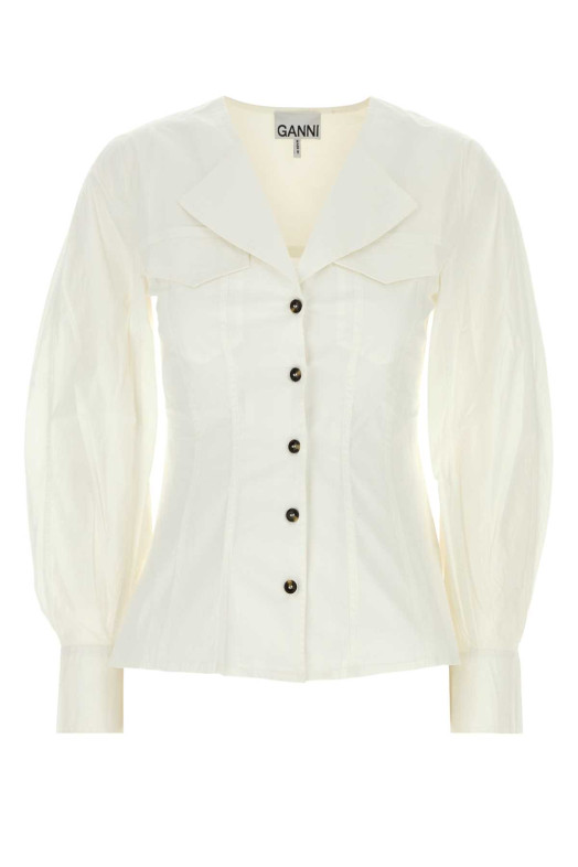 White stretch cotton shirt Blue GANNI (A1040353)