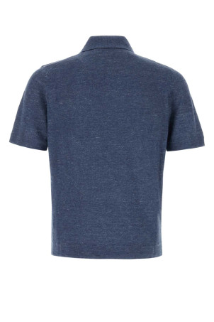 Melange blue linen blend polo shirt BRUNELLO CUCINELLI (M2L00315)
