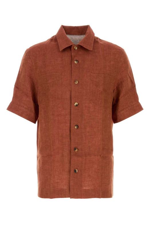 Сорочка з льону кольору цегли BRUNELLO CUCINELLI (MF6300619)