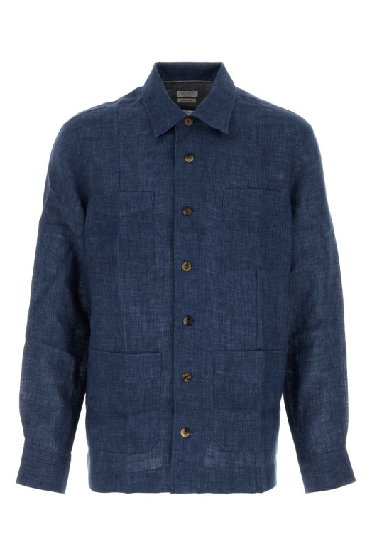 Темно-синя лляна сорочка BRUNELLO CUCINELLI (MF6300648)