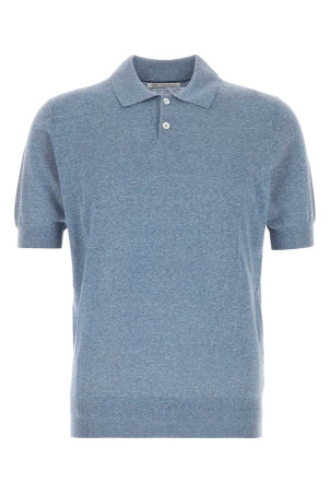 Cerulean blue linen blend polo shirt BRUNELLO CUCINELLI (MSL806105)