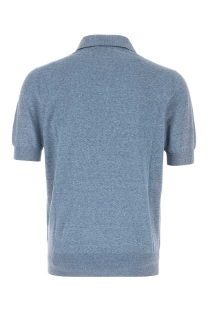 Cerulean blue linen blend polo shirt BRUNELLO CUCINELLI (MSL806105)