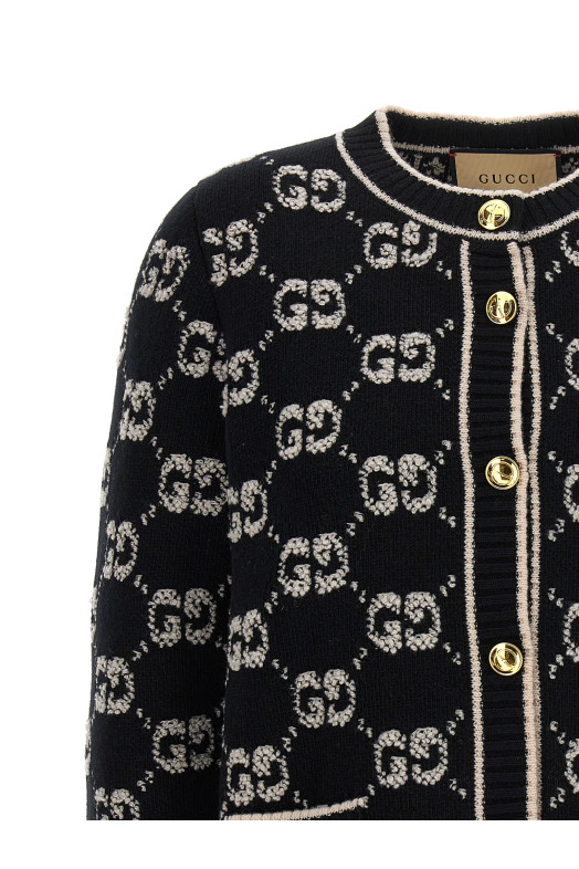 Кардиган с логотипом GG, черно-серый GUCCI 713300XKCNA1289