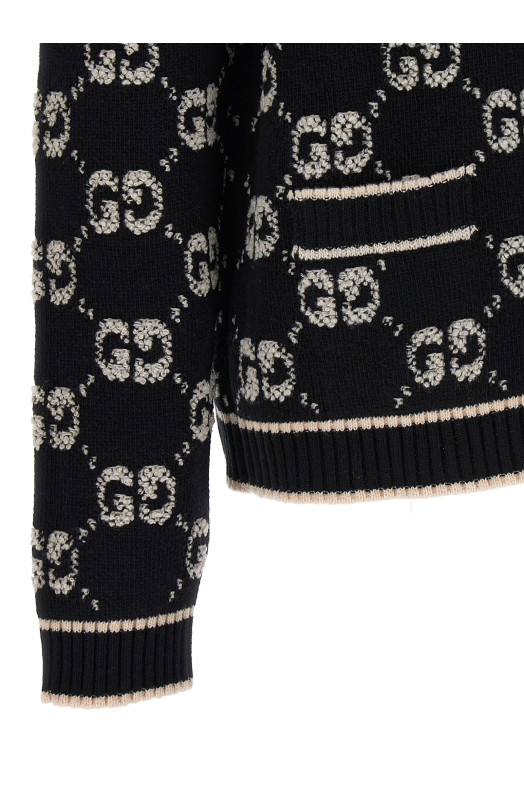 Кардиган с логотипом GG, черно-серый GUCCI 713300XKCNA1289