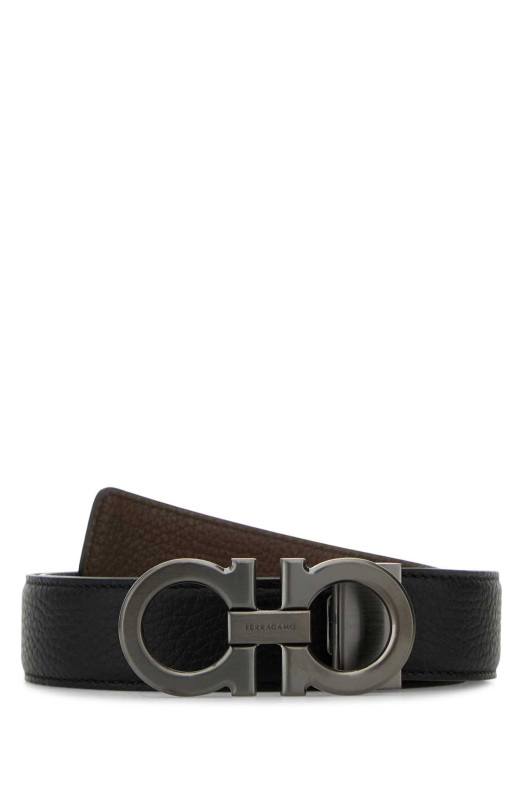 Black leather reversible belt Brown SALVATORE FERRAGAMO (670428780486)