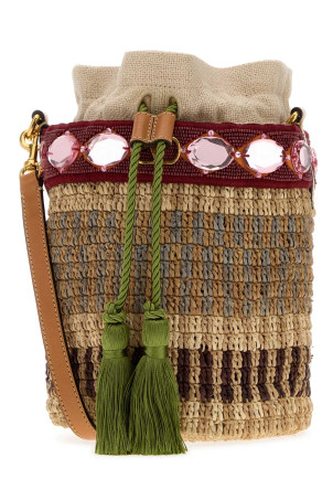 Embroidered raffia VLogo Signature bucket bag VALENTINO GARAVANI (8W2B0T10ZCD)