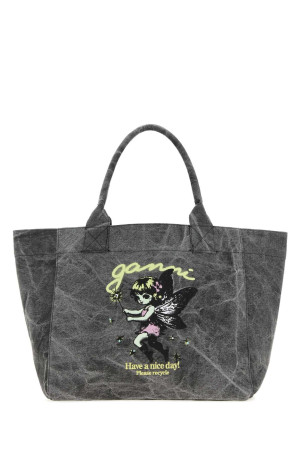 Dark grey canvas medium Trapeze shopping bag Multicolor GANNI (B2110088)