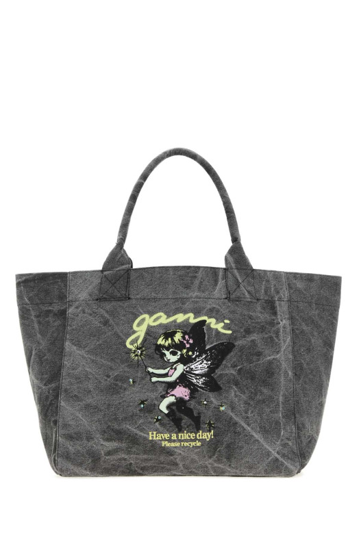 Dark grey canvas medium Trapeze shopping bag Multicolor GANNI (B2110088)