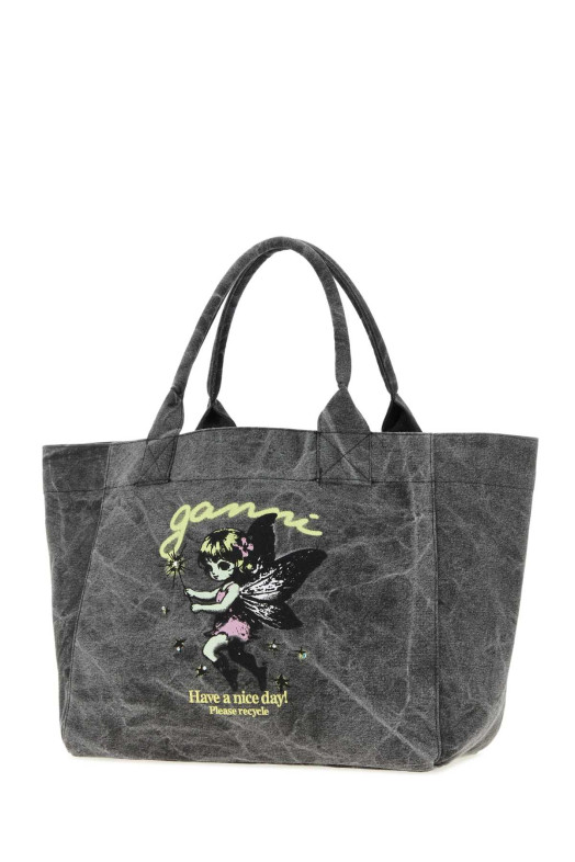 Dark grey canvas medium Trapeze shopping bag Multicolor GANNI (B2110088)