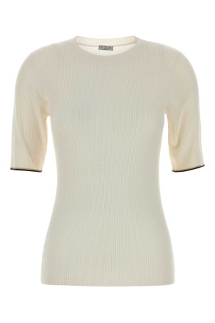 Ivory cashmere blend t-shirt BRUNELLO CUCINELLI (M13847400)