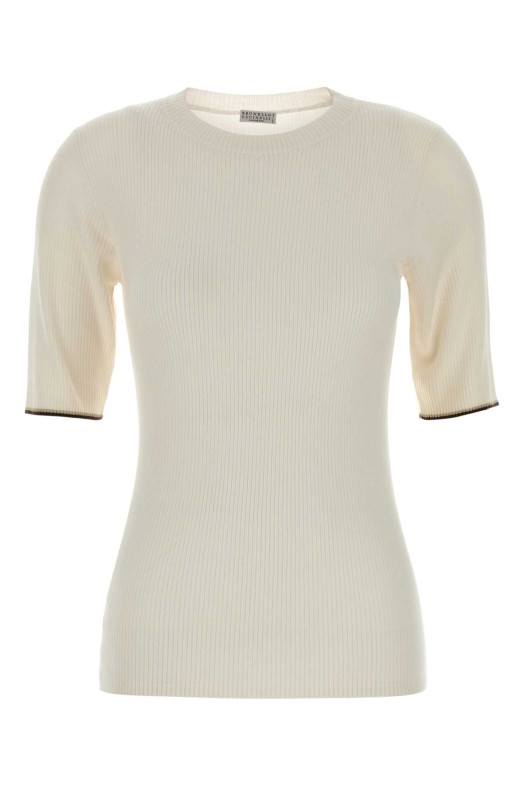 Ivory cashmere blend t-shirt BRUNELLO CUCINELLI (M13847400)