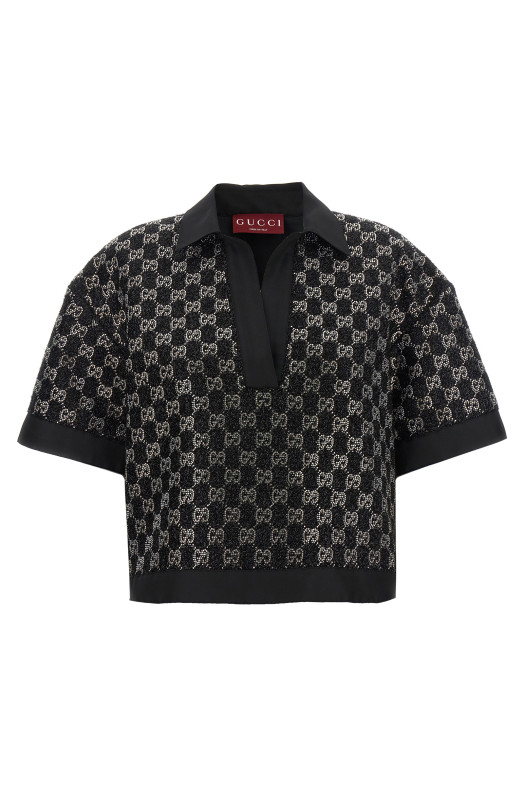 'GG' crystal top Black