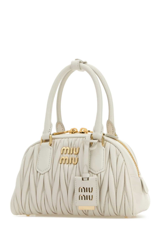 Сумка Arcadie из кожи наппа цвета слоновой кости, черная, MIU MIU (5BB191VOLOAN88)
