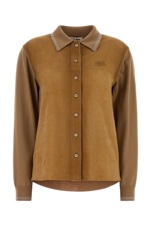 Camel wool and suede cardigan MIU MIU (MMF01RSOOO18TK)