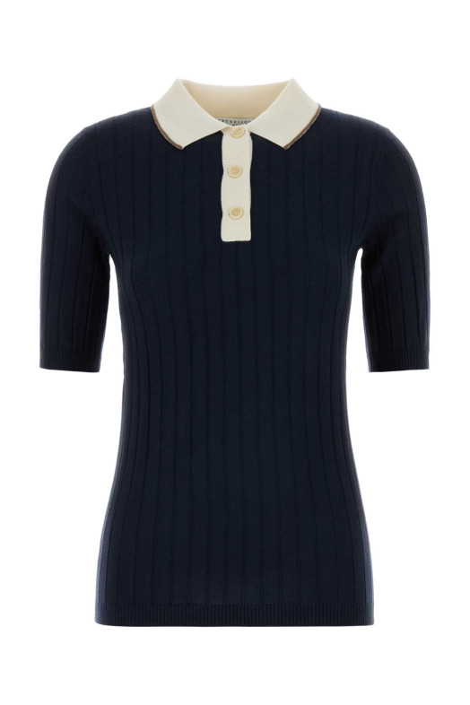 Navy blue wool blend polo shirt BRUNELLO CUCINELLI (M14817205)