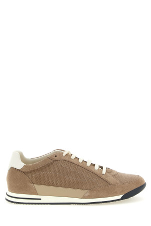 Knit-effect suede sneakers Beige