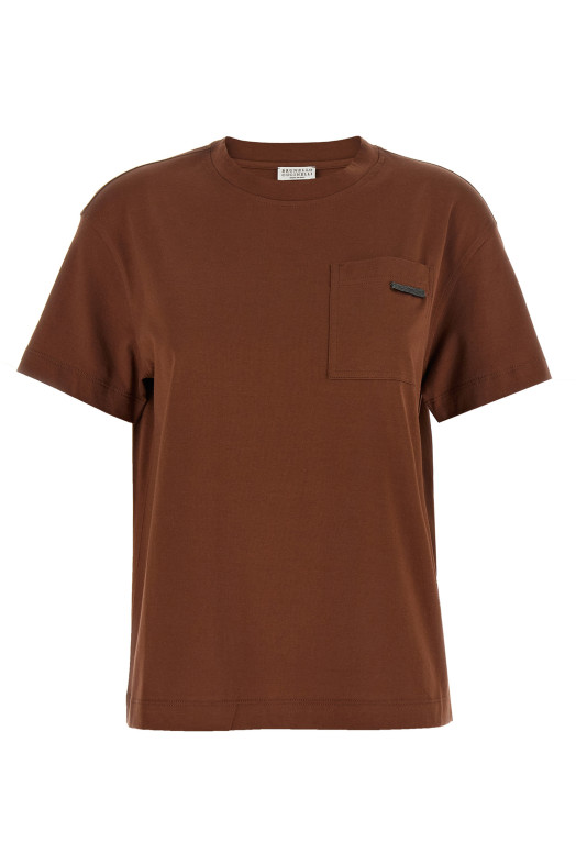 'Shiny Tab' T-shirt Brown