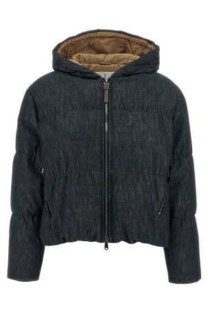 Denim-effect twill down jacket Blue