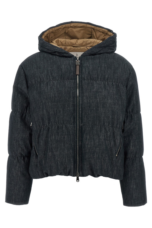 Denim-effect twill down jacket Blue