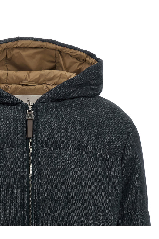 Denim-effect twill down jacket Blue