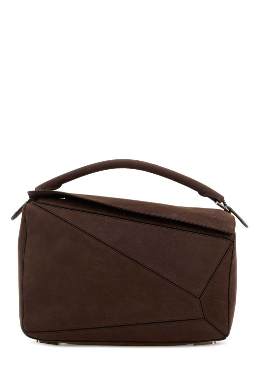 Большая кожаная сумка Puzzle от LOEWE коричневого цвета (B510PNLX05)