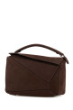 Большая кожаная сумка Puzzle от LOEWE коричневого цвета (B510PNLX05)