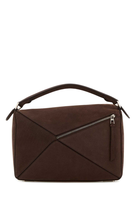 Большая кожаная сумка Puzzle от LOEWE коричневого цвета (B510PNLX05)