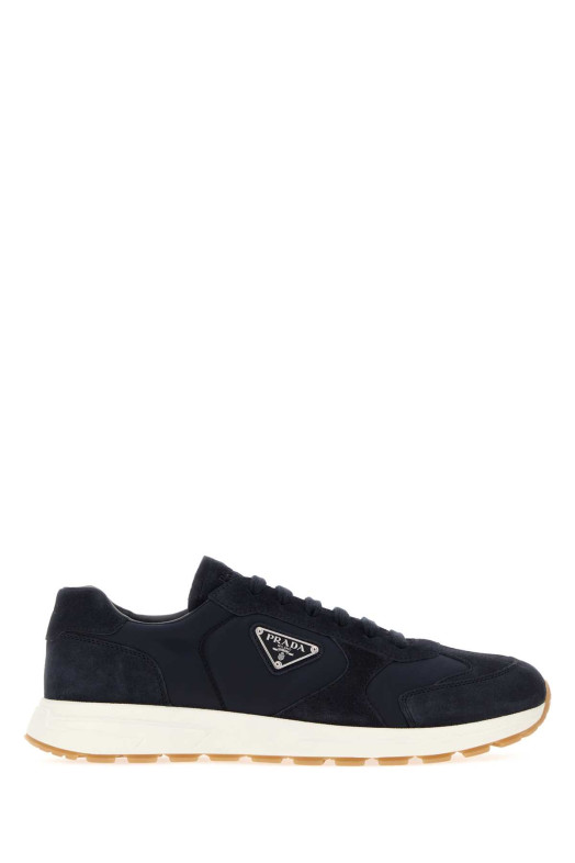 Темно-синие кроссовки из материала Re-Nylon и замши Blue PRADA (2EE455FG000D7R)