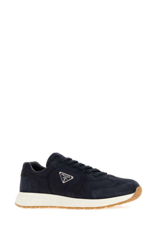 Темно-синие кроссовки из материала Re-Nylon и замши Blue PRADA (2EE455FG000D7R)