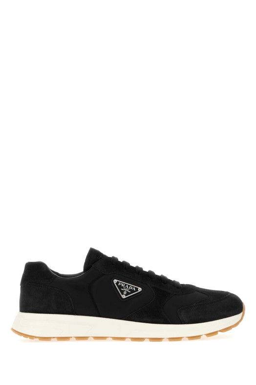 Черные кроссовки из ре-нейлона и замши PRADA (2EE455FG000D7R)