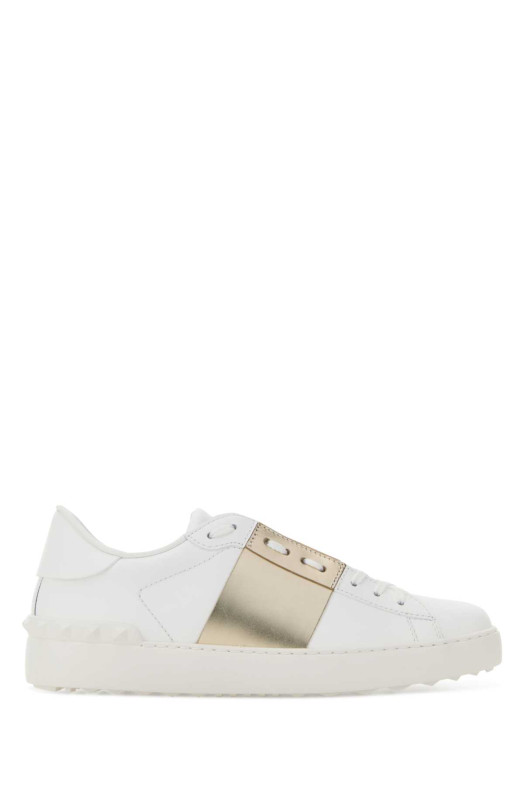 Белые кожаные кроссовки с открытым носком и золотой полоской VALENTINO GARAVANI (9W2S0781FLR)