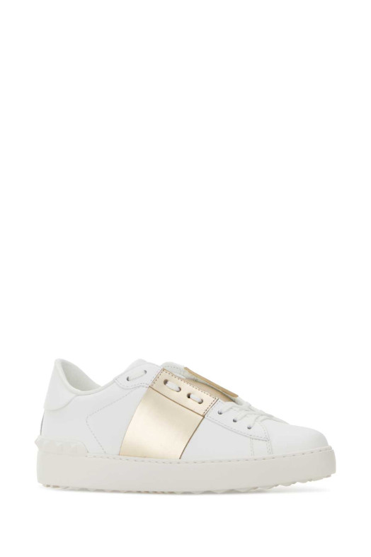 Белые кожаные кроссовки с открытым носком и золотой полоской VALENTINO GARAVANI (9W2S0781FLR)