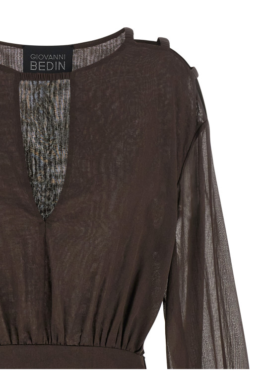 Хлопковое платье из муслина, коричневое GIOVANNI BEDIN GBSS26507CMARRONE