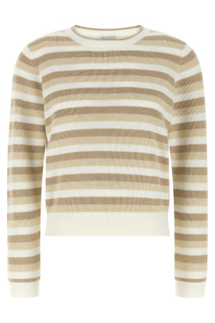 Striped cotton sweater Beige