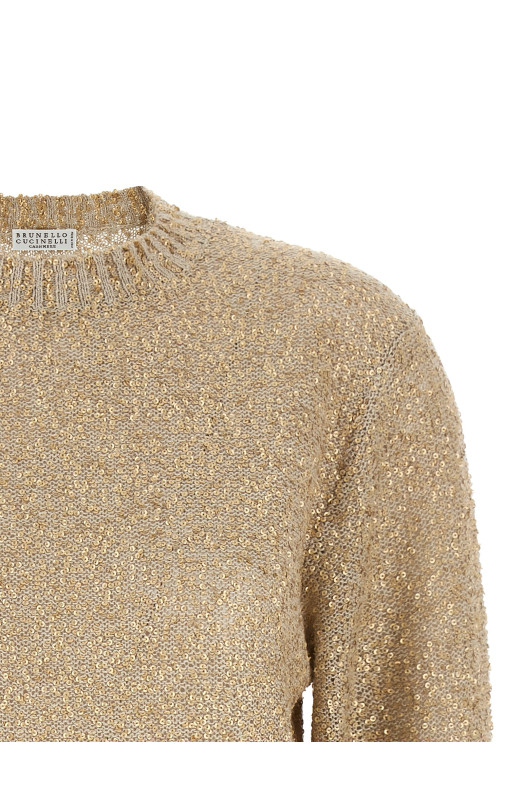 Свитер с микропайетками, золотой BRUNELLO CUCINELLI MJC547000C9732