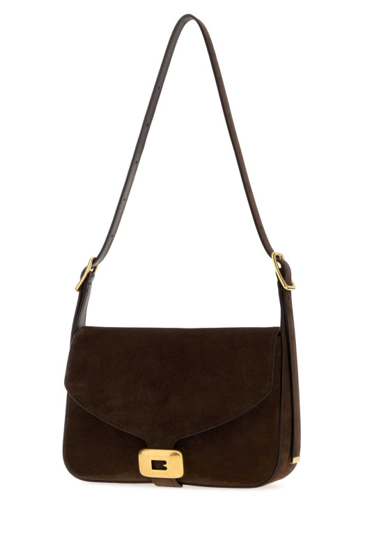 Средняя сумка через плечо Clicca из темно-коричневой замши BALENCIAGA (8686722ACJ8)